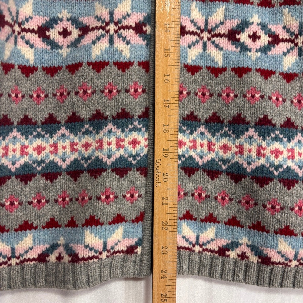 L.L. Bean Cardigan Sweater Womens L Grey Fair Isle Full Zip Wool Nordic‎ Grandma - Picture 6 of 8
